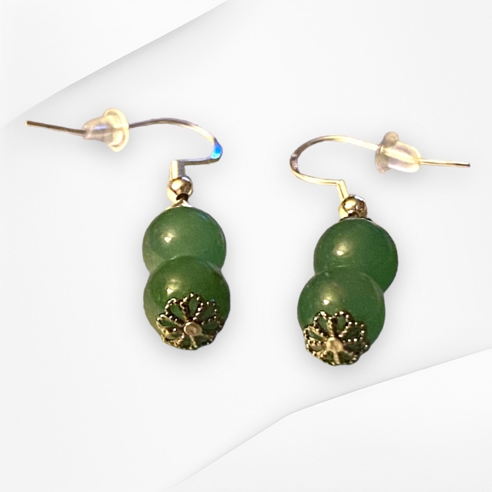 Hand Crafted Earrings Aventurine Green Silver Dangle Pierced Stones Natural - Picture 3 of 5